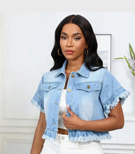 Load image into Gallery viewer, Sequined Baseball Denim Jacket