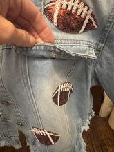 Load image into Gallery viewer, Sequined Football Denim Jacket