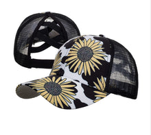 Load image into Gallery viewer, Sunflower Criss Cross Ponytail Baseball Hats