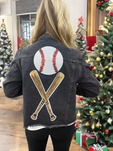 Load image into Gallery viewer, Sequined Black Baseball Denim Jacket