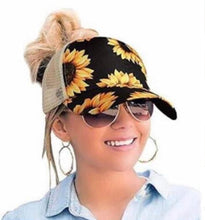 Load image into Gallery viewer, Sunflower Criss Cross Ponytail Baseball Hats