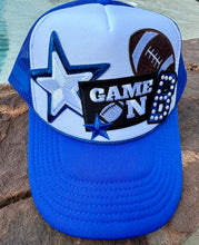 Load image into Gallery viewer, Football “B” Trucker Hat in Royal Blue