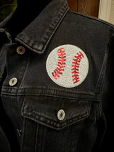 Load image into Gallery viewer, Sequined Black Baseball Denim Jacket