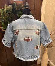 Load image into Gallery viewer, Sequined Football Denim Jacket