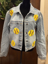 Load image into Gallery viewer, Sequined Softball Denim Jacket
