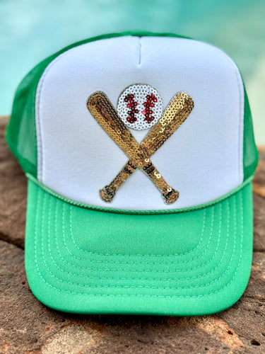 Sequined Bats & Baseball Trucker Hat