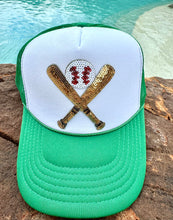 Load image into Gallery viewer, Sequined Bats &amp; Baseball Trucker Hat
