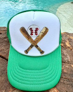 Sequined Bats & Baseball Trucker Hat
