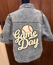 Load image into Gallery viewer, Baseball Game Day Patched Denim Jacket