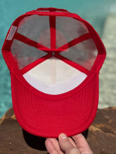 Load image into Gallery viewer, Red &amp; White Paw Football Trucker Cap