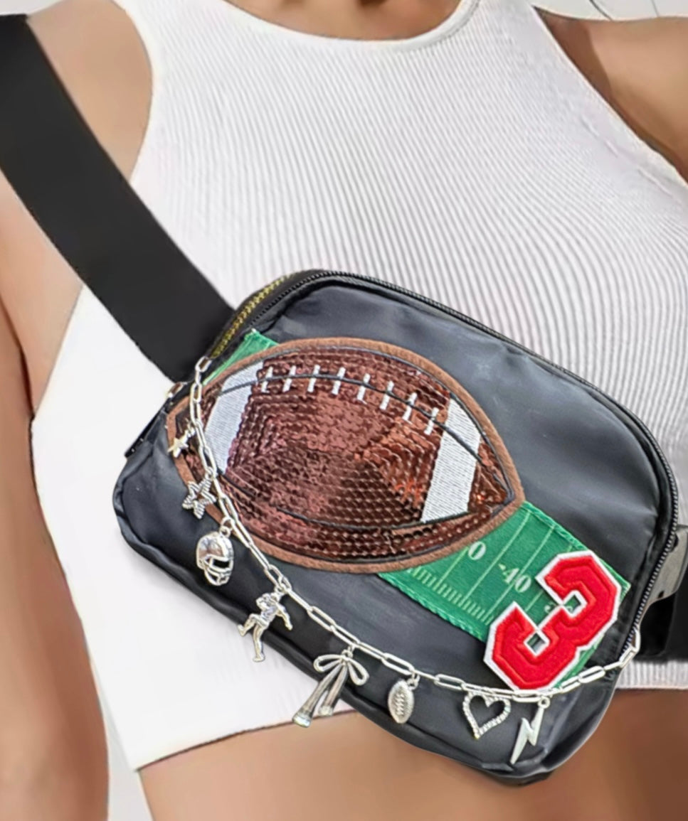 Custom Number Football Fanny Pack with Silver Charm Chain