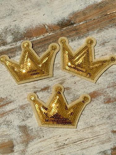 Sequin Gold Crown Iron On Patch