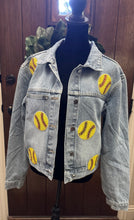 Load image into Gallery viewer, Sequined Softball Denim Jacket