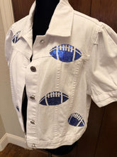 Load image into Gallery viewer, Royal Blue Sequined Football Denim Jacket