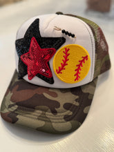 Load image into Gallery viewer, Softball Camo Trucker Hat