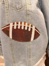 Load image into Gallery viewer, Sequined Football Patch Denim Jacket