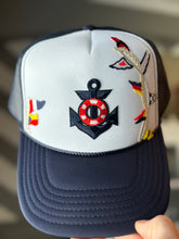 Load image into Gallery viewer, Nautical Sailboat Themed Trucker Hats