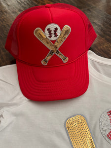 Sequined Bats & Baseball Trucker Hat