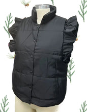 Load image into Gallery viewer, Ruffle My Fancy Puffer Vest (Black or Red)