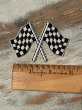 Load image into Gallery viewer, Race Day Checkered Flags &amp; Lightening Bolt Iron On Patches