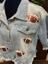 Load image into Gallery viewer, Sequined Football Denim Jacket
