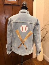 Load image into Gallery viewer, Baseball Fleece Lined Denim Jacket