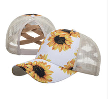 Load image into Gallery viewer, Sunflower Criss Cross Ponytail Baseball Hats