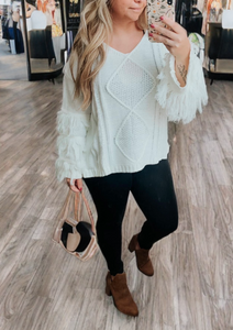 Cream Pria Fringe Sweater