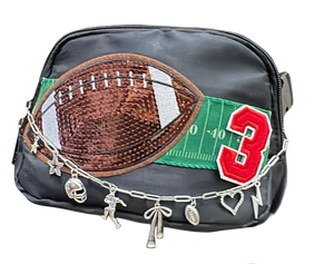 Custom Number Football Fanny Pack with Silver Charm Chain