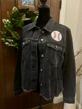 Load image into Gallery viewer, Sequined Black Baseball Denim Jacket