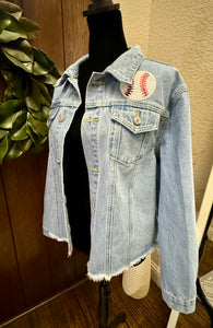 Sequined Baseball Denim Patch Jacket