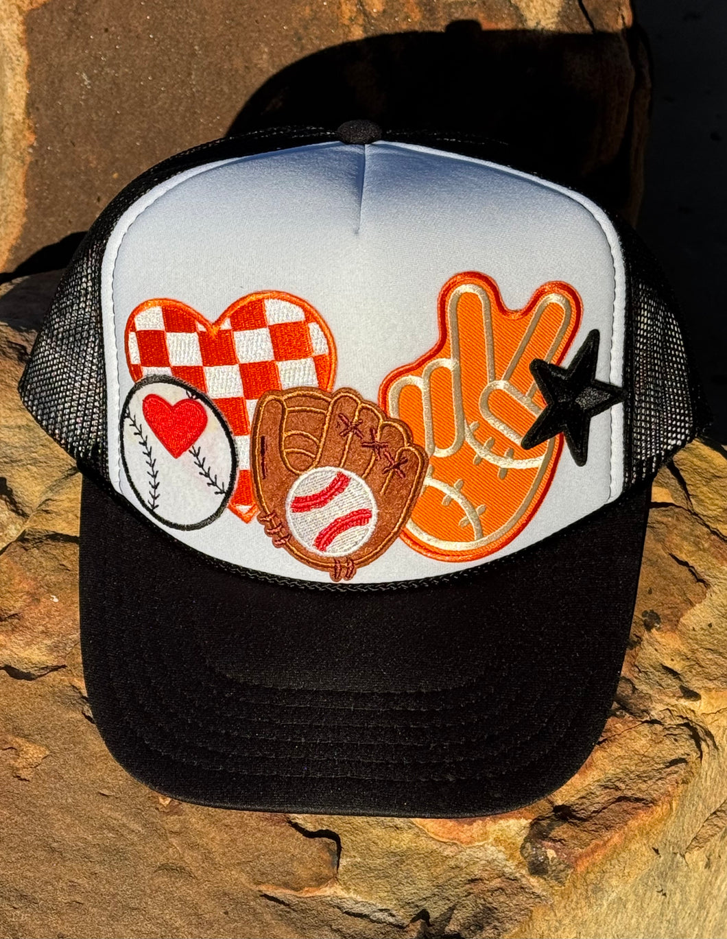 Orange & White Baseball Patch Hat