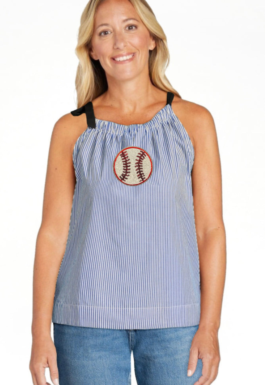 Sequined Baseball Halter Tie Tank Top