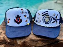 Load image into Gallery viewer, Nautical Sailboat Themed Trucker Hats