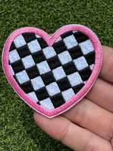 Load image into Gallery viewer, Checkered Heart Iron On Patches