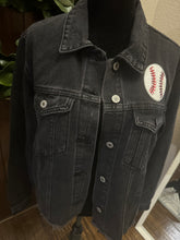 Load image into Gallery viewer, Sequined Black Baseball Denim Jacket