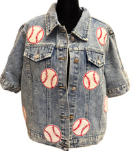 Load image into Gallery viewer, Baseball Game Day Patched Denim Jacket