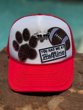 Load image into Gallery viewer, Red &amp; White Paw Football Trucker Cap