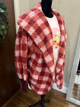 Load image into Gallery viewer, Pink &amp; Red Plaid Hooded Cardigan Body Wrap