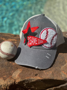 Game Day Baseball Patch Ponytail Hat