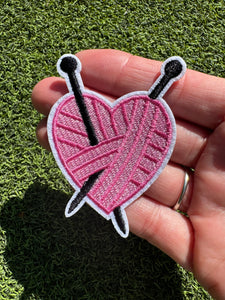 Knitting Sewing Heart Iron On Patch