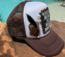 Load image into Gallery viewer, Whiskey Bent &amp; Hell Bound Trucker Hat