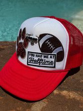 Load image into Gallery viewer, Red &amp; White Paw Football Trucker Cap
