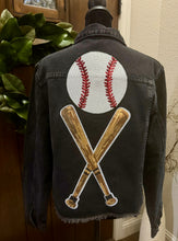 Load image into Gallery viewer, Sequined Black Baseball Denim Jacket