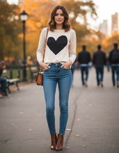 Load image into Gallery viewer, Black Heart Fitted Sweater (Oatmeal)