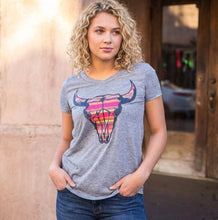 Load image into Gallery viewer, Serape Bull Skull Tee