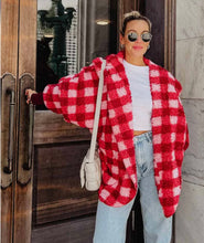 Load image into Gallery viewer, Pink &amp; Red Plaid Hooded Cardigan Body Wrap