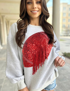 Red Sequin Fringe Football Pullover