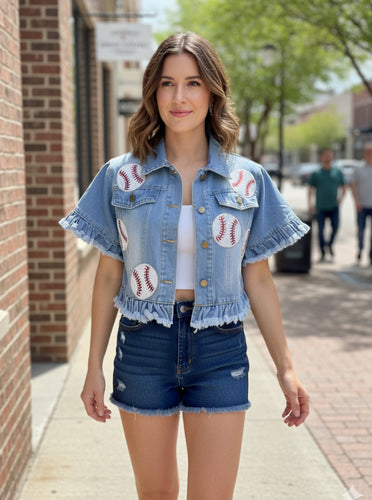 Sequined Baseball Denim Jacket