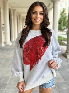 Red Sequin Fringe Football Pullover